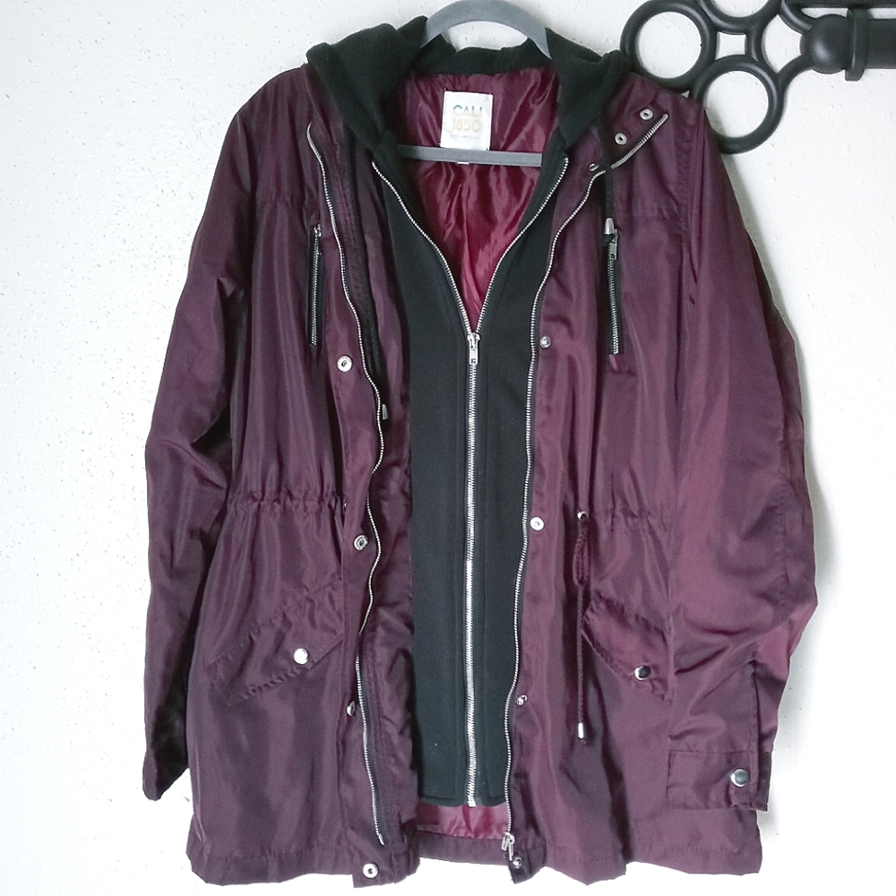 XL Double Layer Maroon Cali 1850 Jacket with Hood